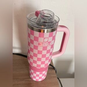 Cirkul 30 oz StrawSip Insulated Stainless Steel Tumbler Pixel Pink Checkered Col